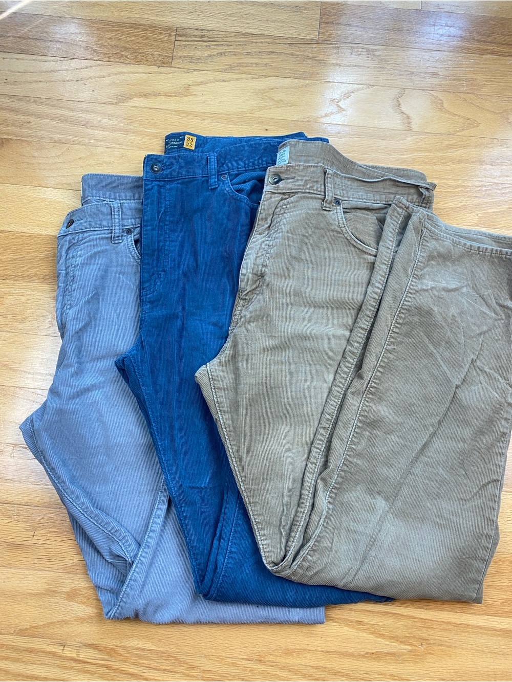 LOT J Crew Pants Men’s 38X32 Corduroy Straight Leg Flat Front Blue, Grey, Kakhi